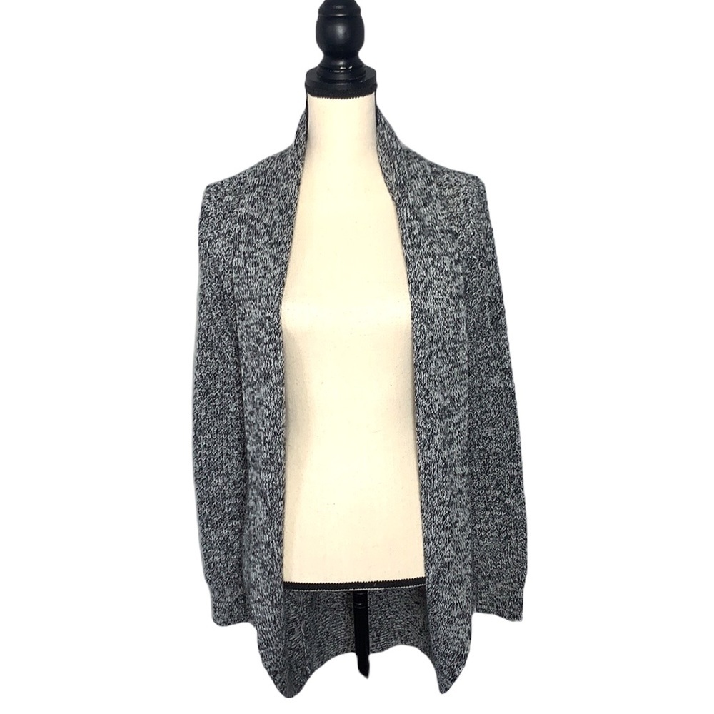 Bobbie Brooks Marled Gray Black Open Knit Cardigan Sweater Medium